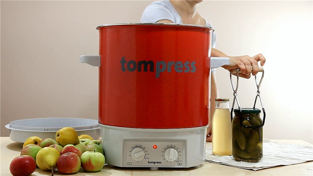 Stérilisateur électrique ABC 27 litres en acier émaillé avec minuterie et  robinet pour bocaux de conserves cuisine et boissons chaudes - Tom Press