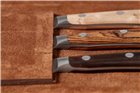 Set de 6 couteaux à steak forgés 12 cm Ikon manche en bois 6 essences et sacoche cuir Wüsthof