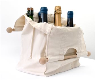 Sac porte bouteille en coton avec poignées bois fabriqué en France pour 6 bouteilles de vin eau jus soda